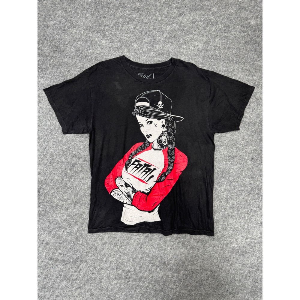 Fatal Clothing Graphic T-Shirt Mens Large Black‎ Tattoo Girl Streetwear Skater L